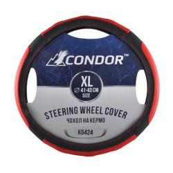 Купить Чехол на руль Condor XL 41-43см, имитация кожи, черный с красным, перфорированный