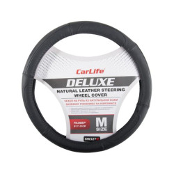 Купить Чехол на руль Carlife 37-39 см кожаный Delux, черный SW327M