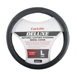 Купить Чехол на руль Carlife 39-41 см кожаный Delux, черный SW327L
