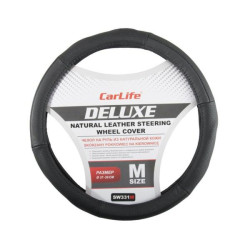 Купить Чехол на руль Carlife 37-39 см кожаный Delux, черный SW331M