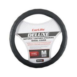 Купить Чехол на руль Carlife 37-39 см кожаный Delux, черный SW332M