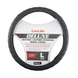 Купить Чехол на руль Carlife 39-41 см кожаный Delux, черный SW332L