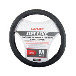 Купить Чехол на руль Carlife 37-39 см кожаный Delux, черный SW334M