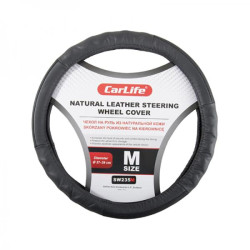 Купить Чехол на руль Carlife 37-39 см кожаный, черный SW235M