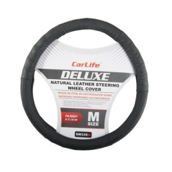 Купить Чехол на руль Carlife 37-39 см кожаный Delux, черный SW335M