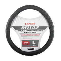 Купить Чехол на руль Carlife 39-41 см кожаный Delux, черный SW335L