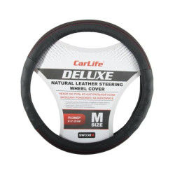 Купить Чехол на руль Carlife 37-39 см кожаный Delux, черный SW338M
