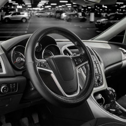 Купить Чехол на руль Carlife 37-39см, экокожа, черный, один шов SW140M