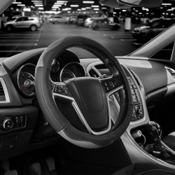 Купить Чехол на руль Carlife 37-39см, кожа, черный с серыми вставками
