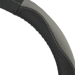 Купить Чехол на руль Carlife 37-39см, кожа, черный с серыми вставками