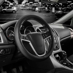 Купить Чехол на руль Carlife 39 - 41см, экокожа, черный, один шов, перфорированный SW141L