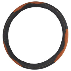 Купить Чехол на руль Carlife 39-41см, кожа, черный с коричневыми вставками