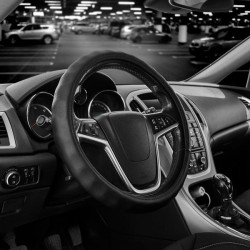 Купить Чехол на руль Carlife 39-41см, кожа, черный, белая резина, один шов SW342L