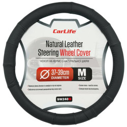Купить Чехол на руль Carlife 37-39см, кожа, черный SW240M