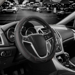 Купить Чехол на руль Carlife 37-39см, кожа, черный с красной нитью