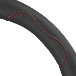 Купить Чехол на руль Carlife 37-39см, кожа, черный с красной нитью
