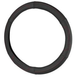 Купить Чехол на руль Carlife 37-39см, кожа, черный с красной нитью