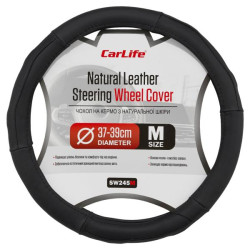 Купить Чехол на руль Carlife 37-39см, кожа, черный SW245M