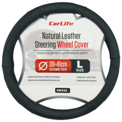 Купить Чехол на руль Carlife 39-41см, кожа, черный SW242L