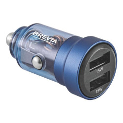 Купити Автомобільний зарядний пристрій Brevia ePower DualDrive 15W 2xUSB-A, прозорий синій
