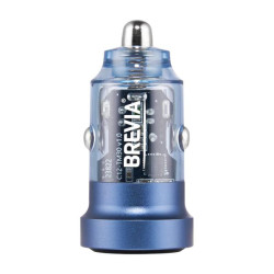 Купити Автомобільний зарядний пристрій Brevia ePower DualCharge 30W 1xUSB-C+1xUSB-A, прозорий синій