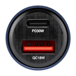 Купити Автомобільний зарядний пристрій Brevia ePower DualCharge 30W 1xUSB-C+1xUSB-A, прозорий синій