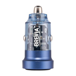 Купити Автомобільний зарядний пристрій Brevia ePower DualCharge 45W 1xUSB-C+1xUSB-A, прозорий синій