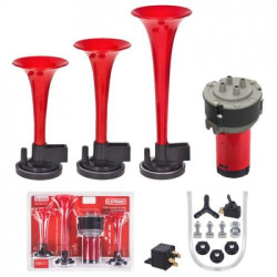 Купить Сигнал повітряний CA-10730/Еlephant/3-дудки пластик,червоний 12V/165мм,200мм,215мм