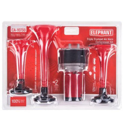Купить Сигнал повітряний CA-10730/Еlephant/3-дудки пластик,червоний 12V/165мм,200мм,215мм
