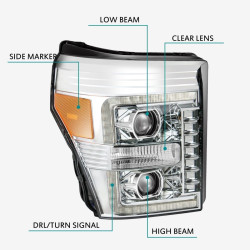 Buy Front headlights Ford Super Duty 2011-2016 Pro Series Chrome Alpharex AHL-FD11-P-S-C