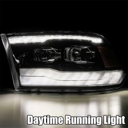 Купить Передние фары Dodge Ram 1500 Classic 2009-2023 LED LUXX серия цвет Alpha-Black AlphaRex AHL-DR09-PL-G3-SA-FLB