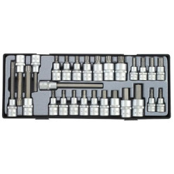 Купить 3/8", 1/2" Набор головок-бит 6-гр. (HEX) и Spline 27 пр. (в ложементе) (FORCE T4281)
