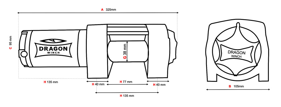 Cхема та габаритні характеристики лебідки dragon winch 3500 st купити в Україні по хорошій ціні