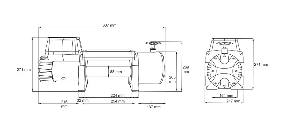 Розміри лебідки DWT 22000 HD Розміри лебідки DWT 22000 HD