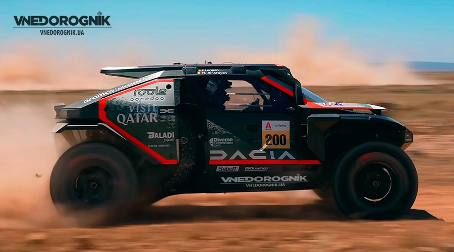Dacia Sandrider Нассера Аль-Аттии на Баха Арагон Главный соперник победителя, Нассер Аль-Аттия, на прототипе Dacia Sandrider T1+ во время гонки Баха Испании 2025