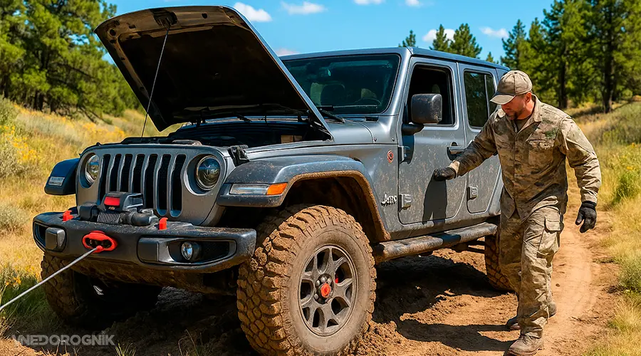 Зламаний позашляховик на бездоріжжі через неякісне спорядження &ndash; ілюстрація до статті від Vnedorognik.ua.