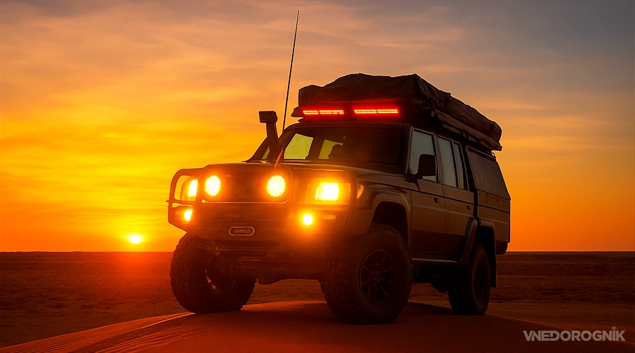Powerful LED light bar on SUV roof