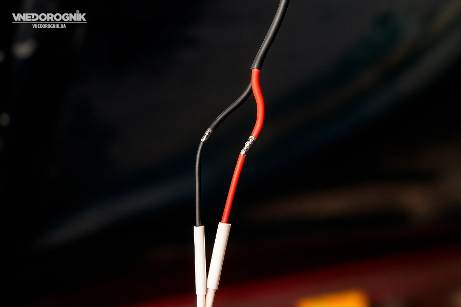 Positive and negative wires securely soldered to the LED strip contacts, joints protected by heat shrink.