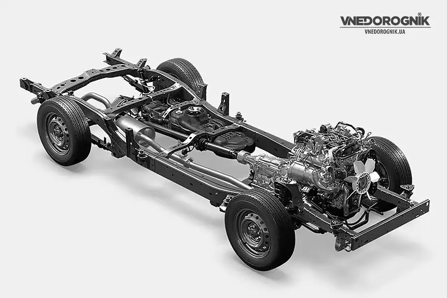 Ілюстрація принципу рамної конструкції показує підхід, який збережено у філософії нового FJ 2026.