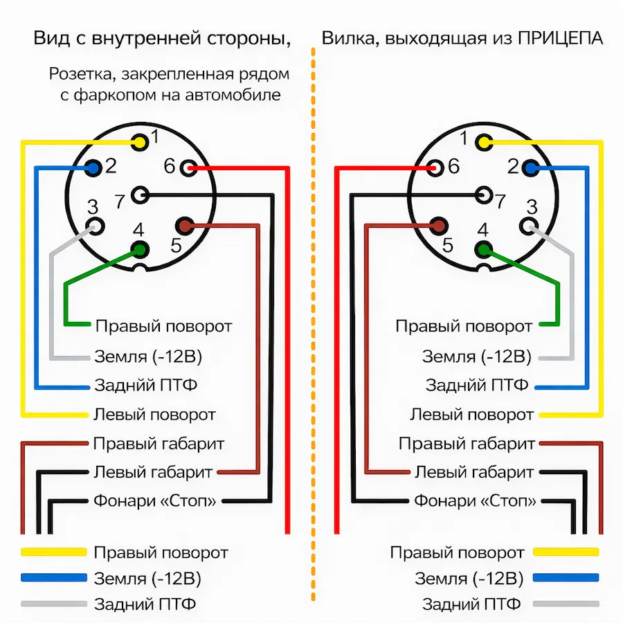 Подробная схема электромонтажа универсального модуля (блока согласования) для розетки прицепа