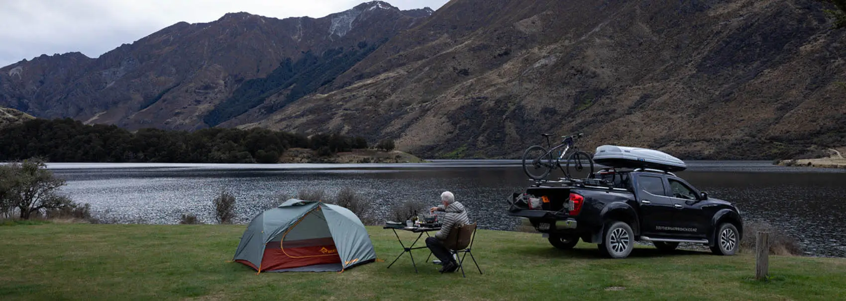 Car camping by the lake