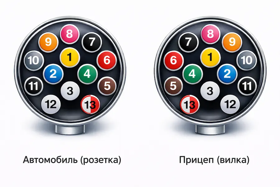 Схема подключения 13-контактной розетки фаркопа