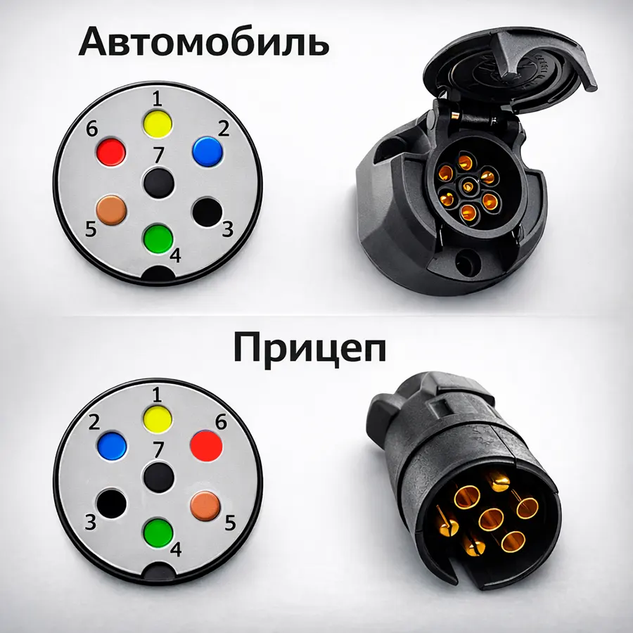 Схема подключения 7-контактной розетки прицепа