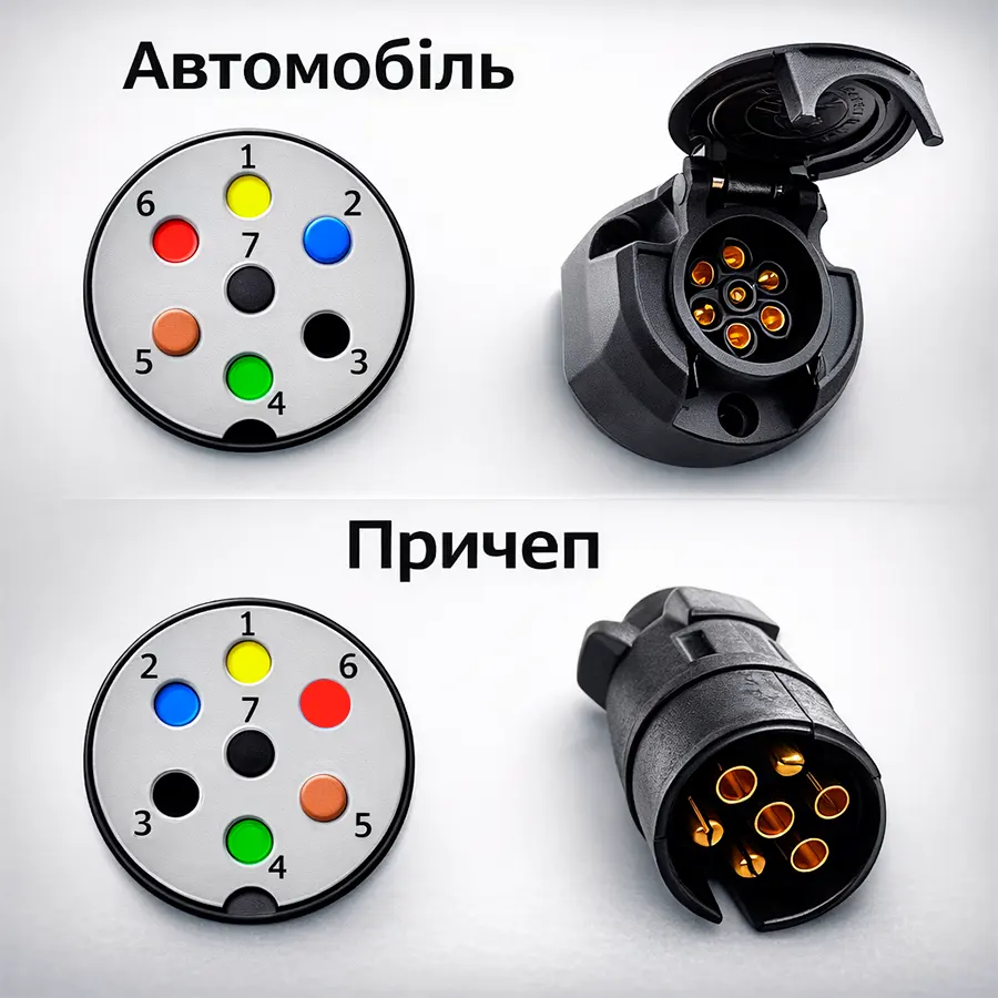 Схема підключення 7-контактної розетки причепа